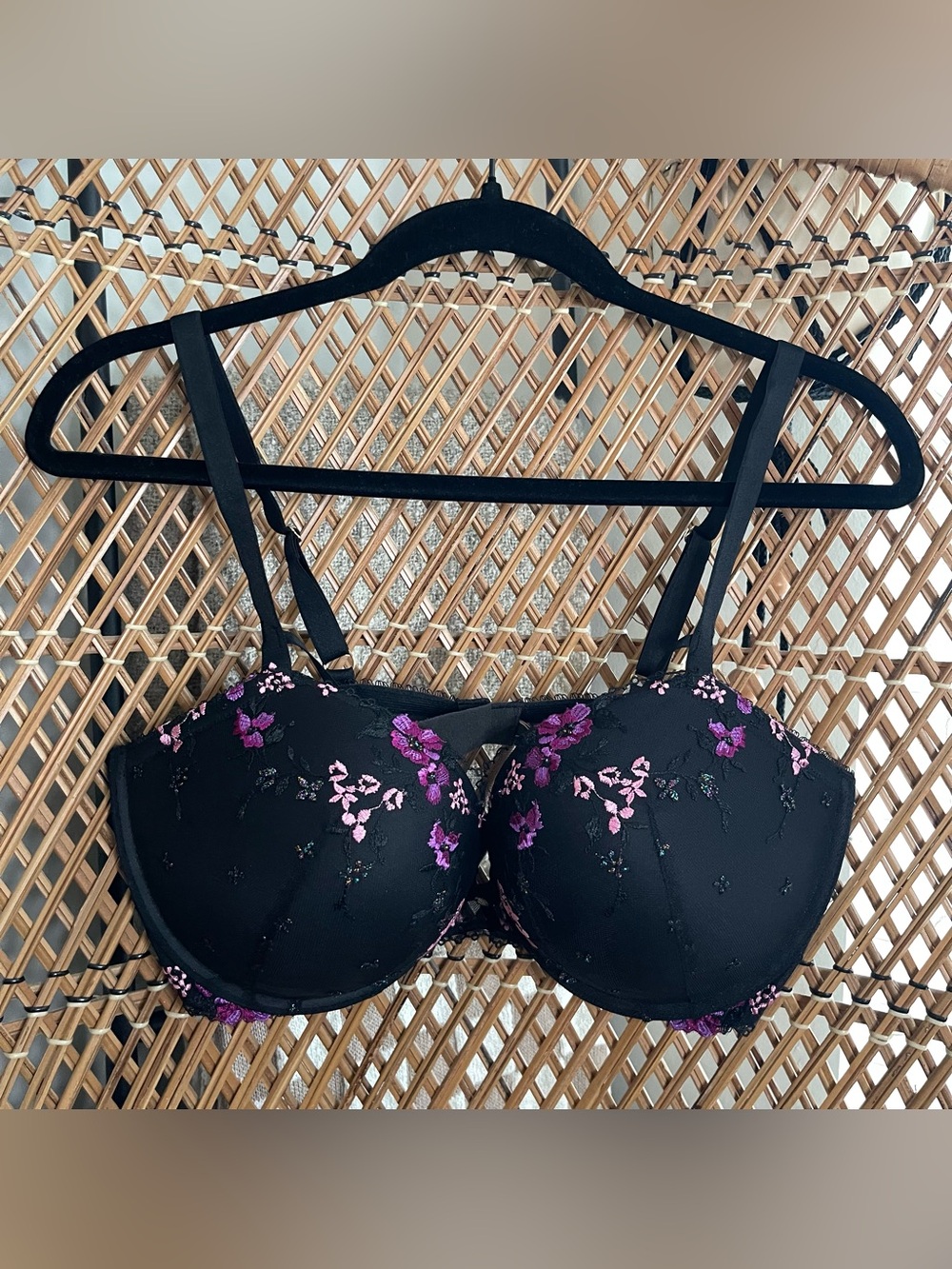 Victoria’s Secret Push Up Black Floral Embroidered Balconette Bra